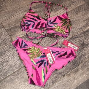 Hot Pink tropical print bikini